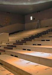 A photo showing the ventilation slots in the risers of the stadium seating section at the Villa Theatre