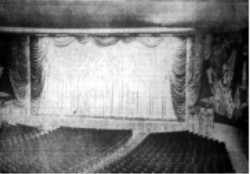 Taken from the top of the loge section, this picture by L. V. McNeeley, Deseret News staff photographer, shows main auditorium of the Villa Theater.  Note lavish curtains over screen.
