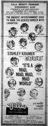 Premiere Wednesday ad for It's A Mad, Mad, Mad, Mad World.