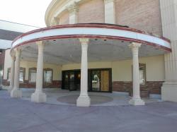 Greek pillars underneath the entrance canopy, Villa Theatre, Salt Lake City, Utah